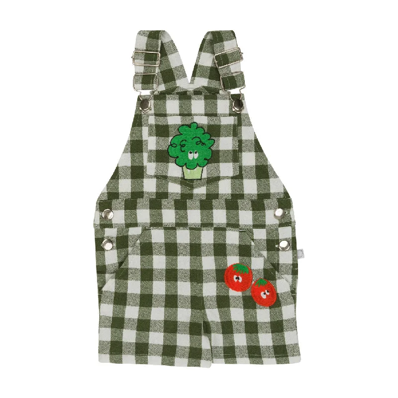 Stella Mccartney Green Veggie Badges Check Baby Dungaree