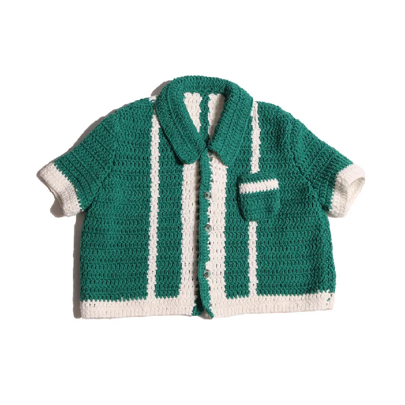 Tia Cibani Kelp Mix Crew Crochet Polo Cardigan