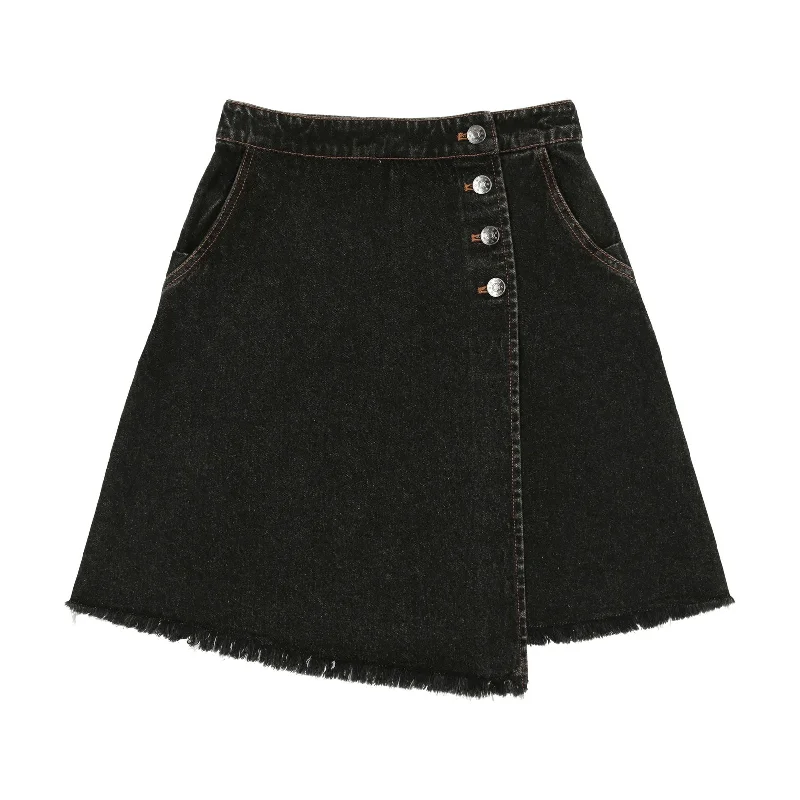 Coco Blanc Black Denim Knee Length Skirt