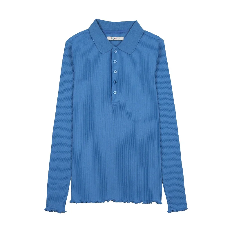 Coco Blanc Cobalt Blue Ribbed Long Sleeve Ribbed Polo