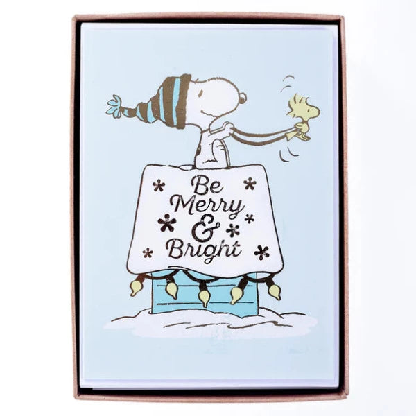 Be Merry and Bright Snoopy on Dog House Classic Holiday Boxed Card