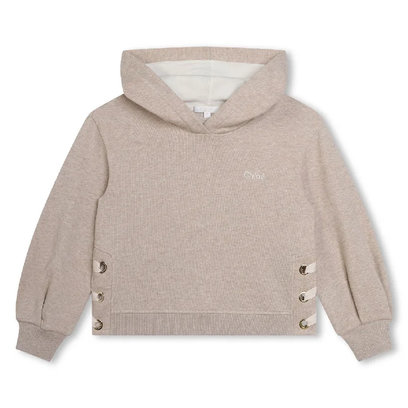 Chloe Beige Lace Detailed Hoodie