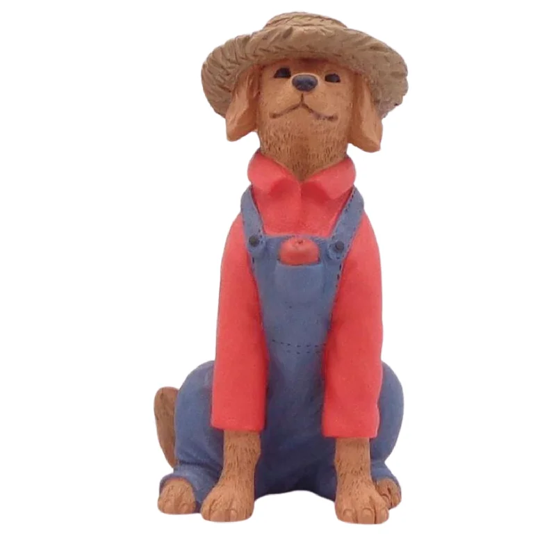 Brown Dog with Red Shirt & Overalls Mini Figurine 3"