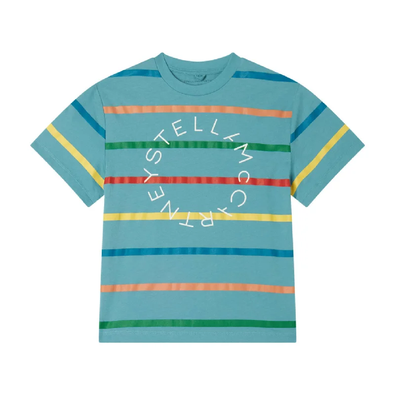 Stella Mccartney Blue Striped  Logo Disk Print Tee