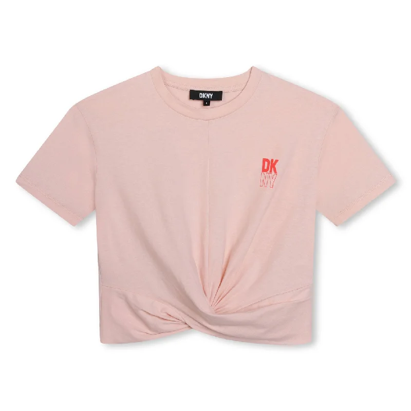 DKNY Pink Twisted Cropped Tee