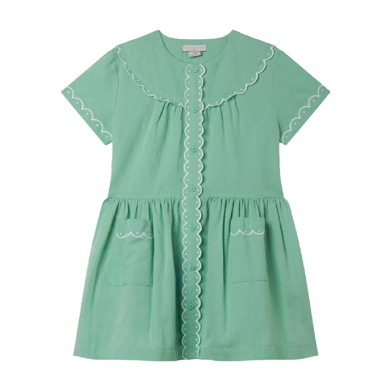 Stella Mccartney Green Linen Embroidered Details Dress