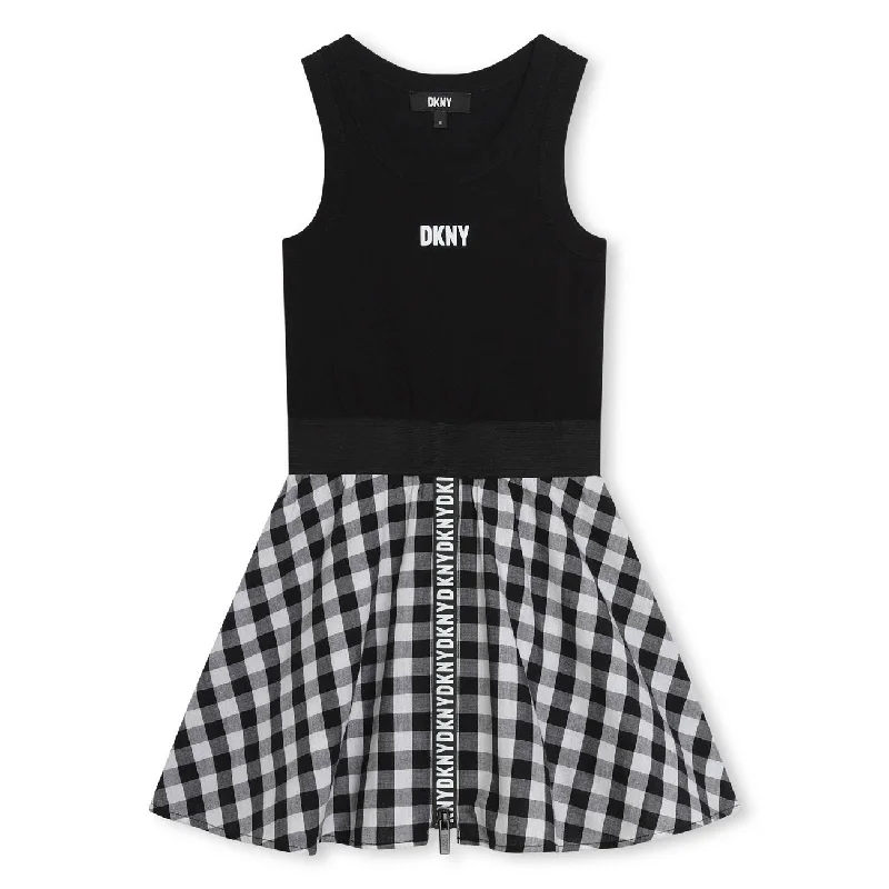 DKNY Black Sleeveless Gingham Dress